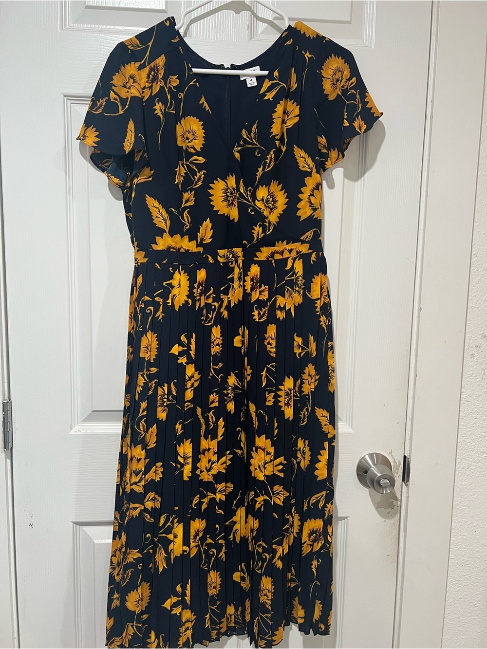 J. Crew Navy Midi Dress with Yellow Floral Print